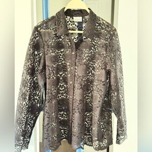 3/$18 VTG. Villager by Liz Claiborne Lace Indie Button Up Coquette Blouse Sz. M